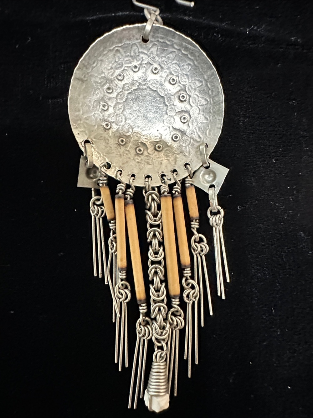 Vintage Bohemian Silver-Tone Fringe Concho Earrings with Tan Accents Tribal - Picture 5 of 5